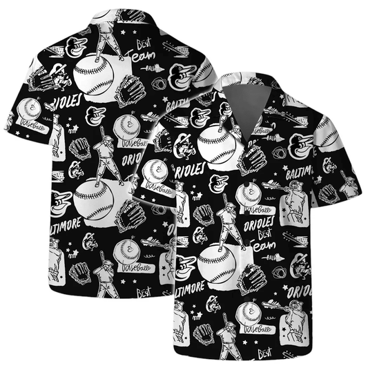 Baltimore Orioles Black & White Baseball Vibes Hawaiian Shirt - Welcome to 2 Aloha