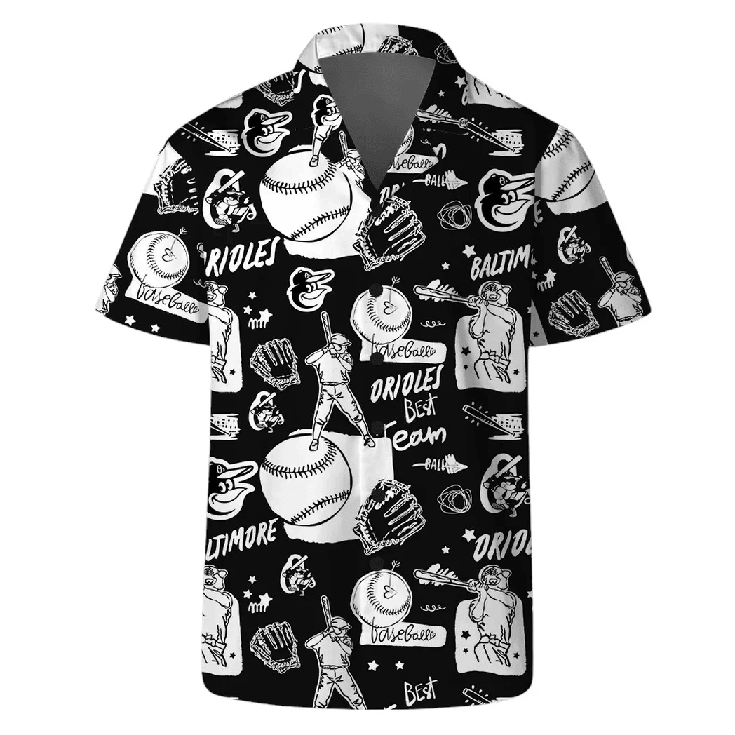 Baltimore Orioles Black & White Baseball Vibes Hawaiian Shirt - Welcome to 2 Aloha
