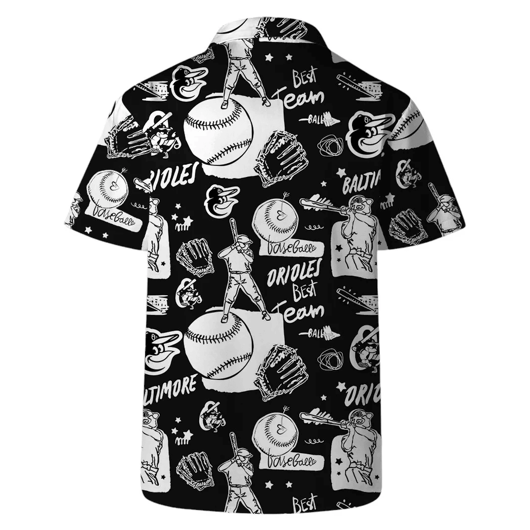 Baltimore Orioles Black & White Baseball Vibes Hawaiian Shirt - Welcome to 2 Aloha