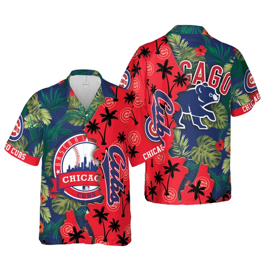Chicago Cubs Tropical Palms Split Hawaiian Shirt - Welcome to 2 Aloha