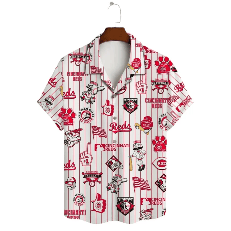 Cincinnati Reds Pinstripe Fun Hawaiian Shirt - Welcome to 2 Aloha
