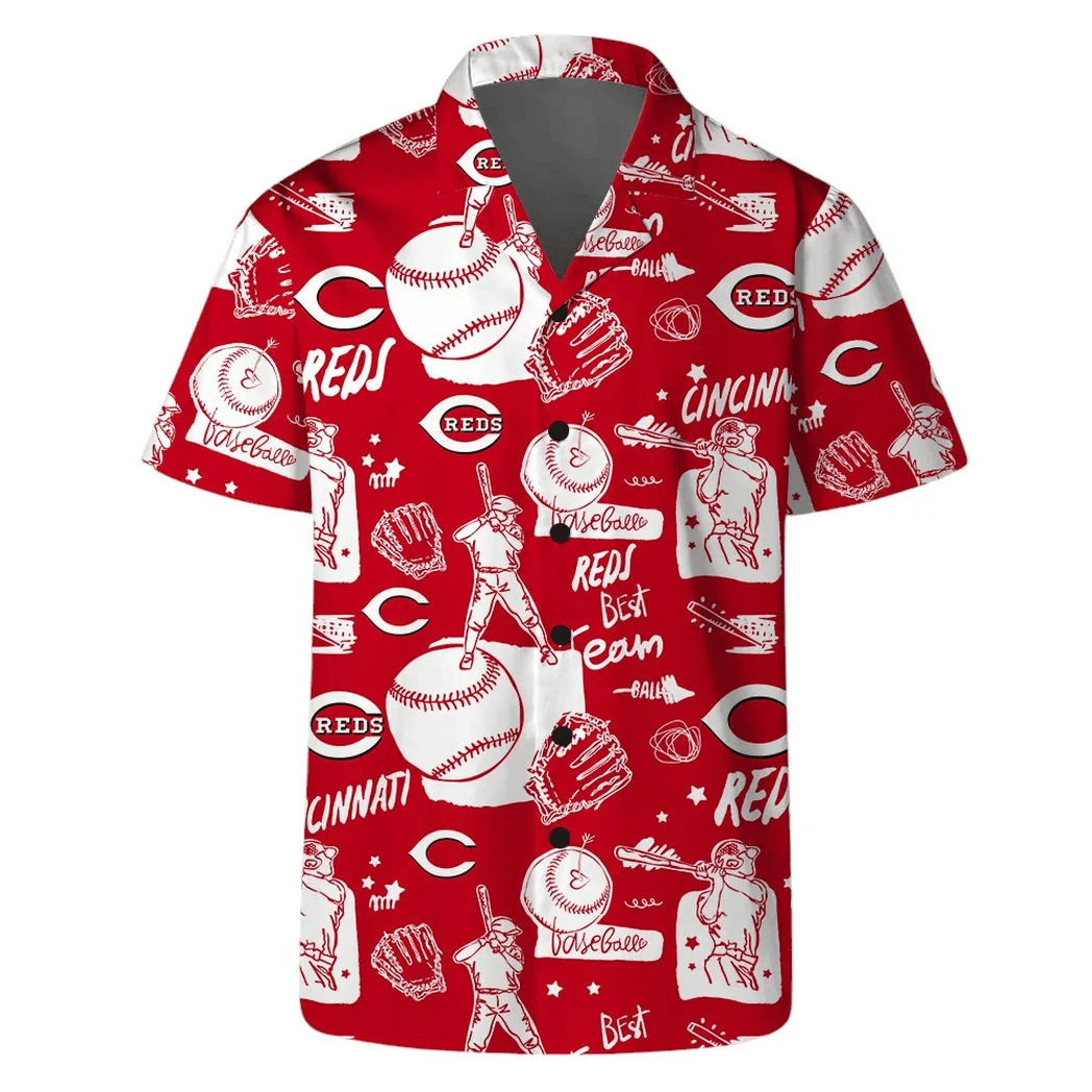 Cincinnati Reds Baseball Sketch Hawaiian Shirt - Welcome to 2 Aloha
