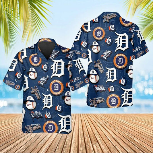 Detroit Tigers Blue Icon Collage Hawaiian Shirt - Welcome to 2 Aloha