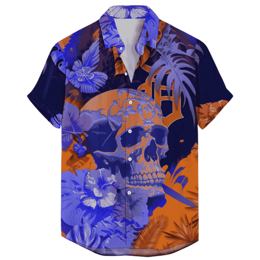 Detroit Tigers Bold Skull & Floral Hawaiian Shirt - Welcome to 2 Aloha