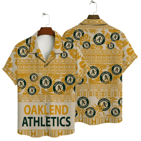 Oakland Athletics Golden Tribal Pattern Hawaiian Shirt - Welcome to 2 Aloha