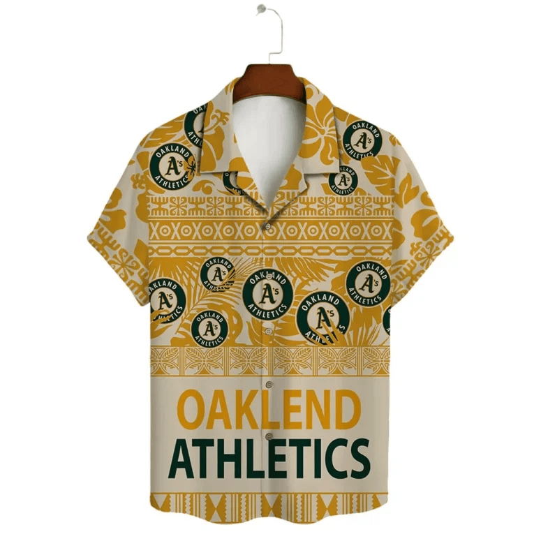 Oakland Athletics Golden Tribal Pattern Hawaiian Shirt - Welcome to 2 Aloha