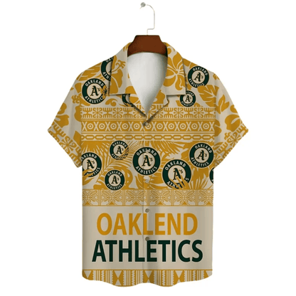 Oakland Athletics Golden Tribal Pattern Hawaiian Shirt - Welcome to 2 Aloha