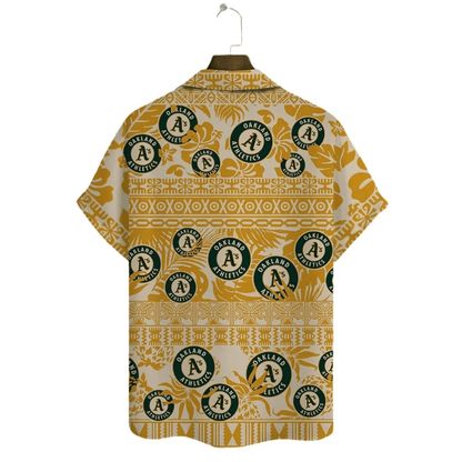 Oakland Athletics Golden Tribal Pattern Hawaiian Shirt - Welcome to 2 Aloha