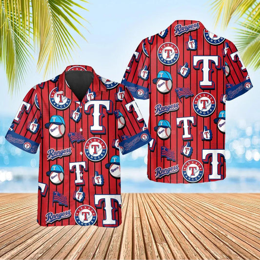 Texas Dominate the Diamond Rangers Red & Blue Hawaiian Shirt - Welcome to 2 Aloha