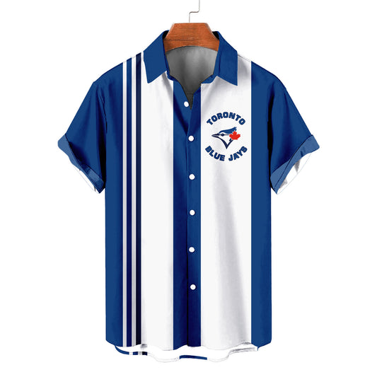 Toronto Blue Jays Striped Short Hawaiian Shirt MLB S1 - Welcome to 2 Aloha