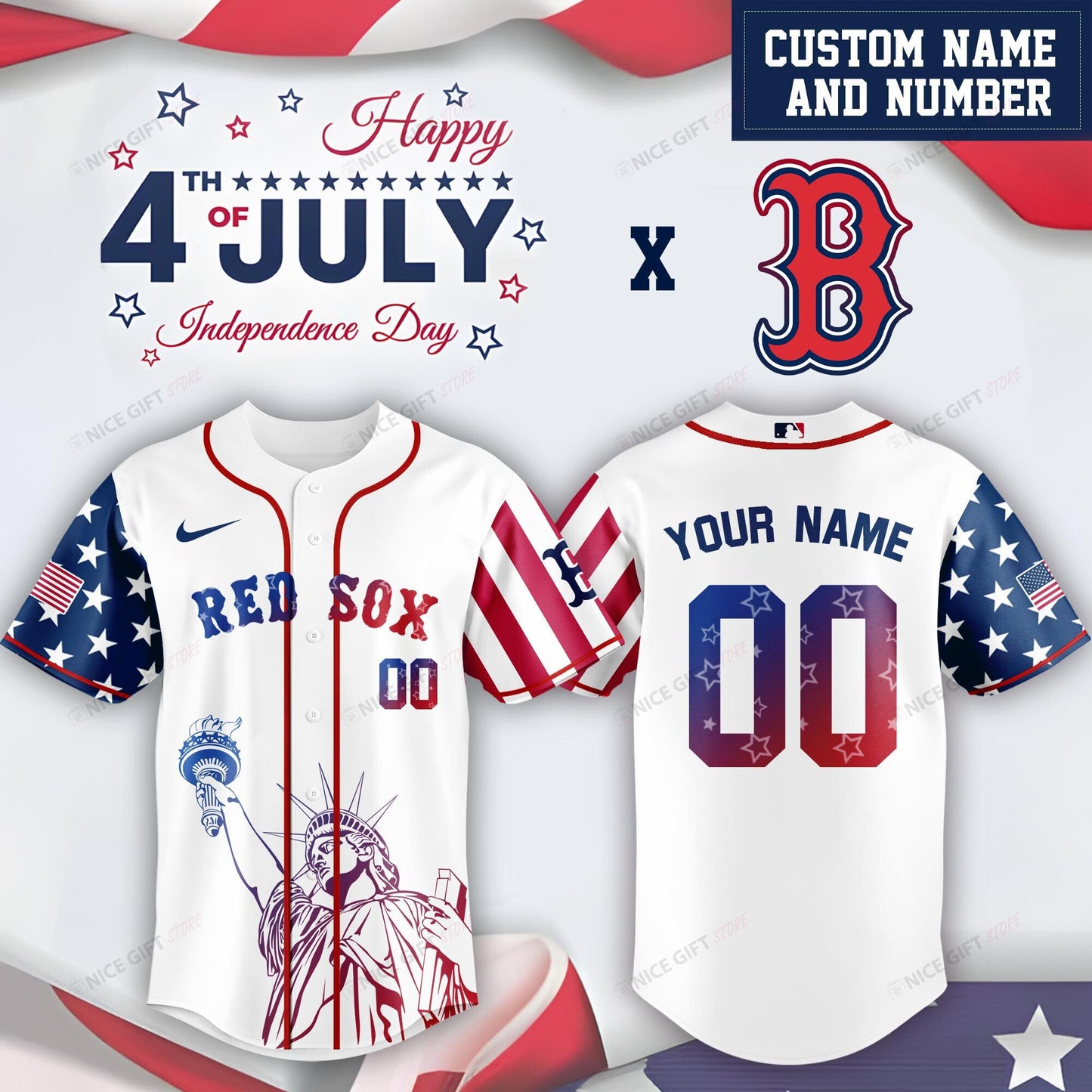 Boston Red Sox (Your Name & Number) Baseball Jersey Nicegift BBJ-A4C6