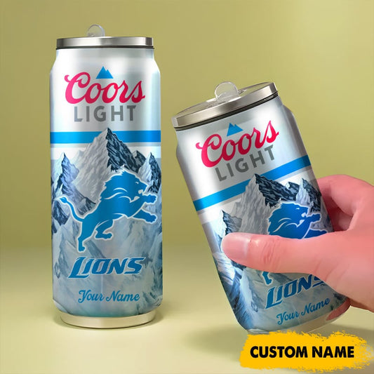 Detroit Lions American Football & CoorsLight Can Tumbler Custom Any Name Gifts
