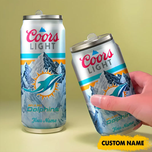 Miami Dolphins American Football & CoorsLight Can Tumbler Custom Any Name Gifts