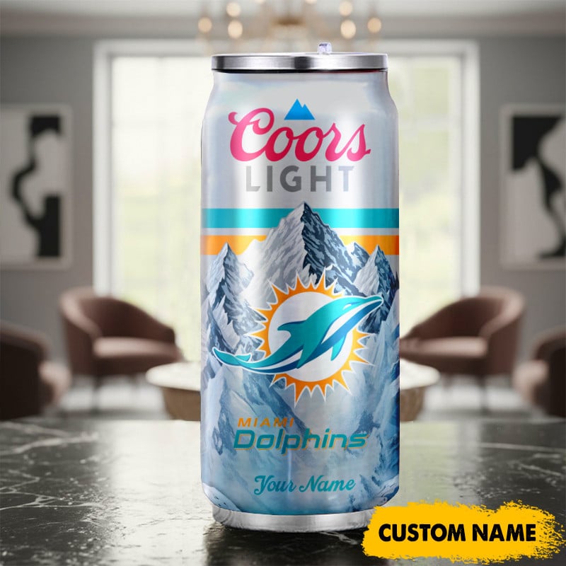 Miami Dolphins American Football & CoorsLight Can Tumbler Custom Any Name Gifts