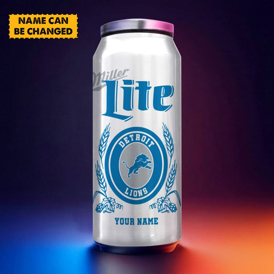 Detroit Lions NFL Team Mix MilterLite Beer Can Tumbler Custom Any Name Gifts For Fan
