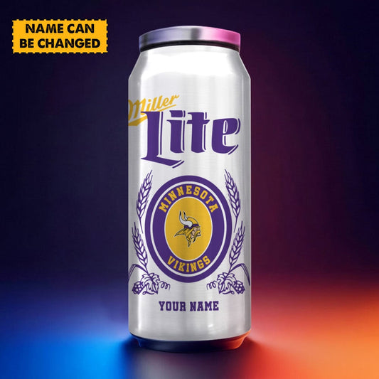 Minnesota Vikings NFL Team Mix MilterLite Beer Can Tumbler Custom Any Name Gifts For Fan
