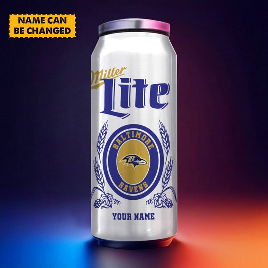 Baltimore Ravens NFL Team Mix MilterLite Beer Can Tumbler Custom Any Name Gifts For Fan