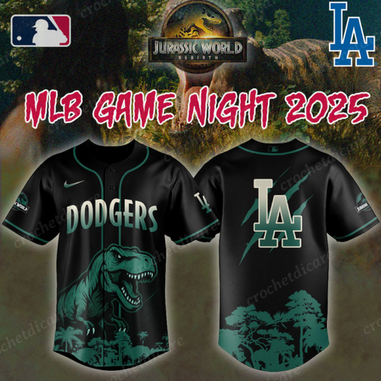 MLB LA Dodgers Collab Jurassic World Baseall Jersey