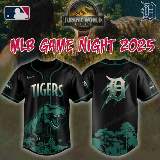 MLB Detroit Tigers Collab Jurassic World Baseall Jersey