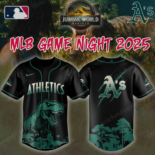 MLB Athletics Collab Jurassic World Baseall Jersey