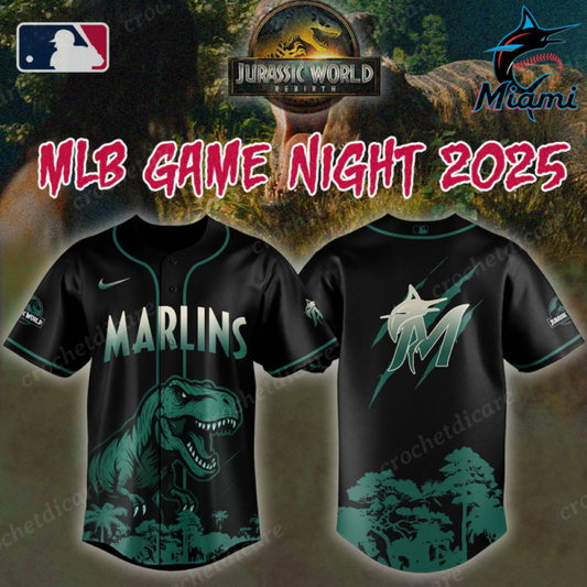 MLB Miami Marlins Collab Jurassic World Baseall Jersey