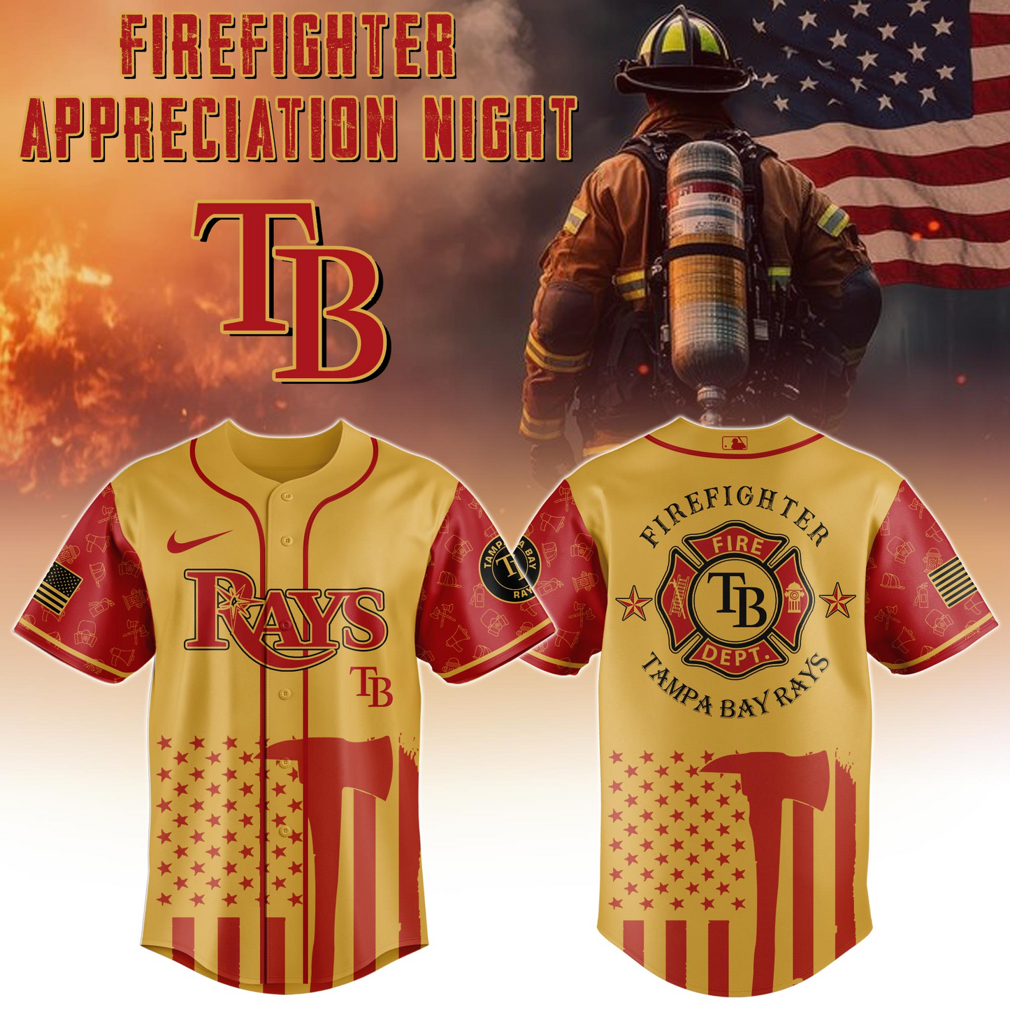 Tampa Bay Rays MLB x Firefighter Appreciation Night Special Edition Jersey 2025