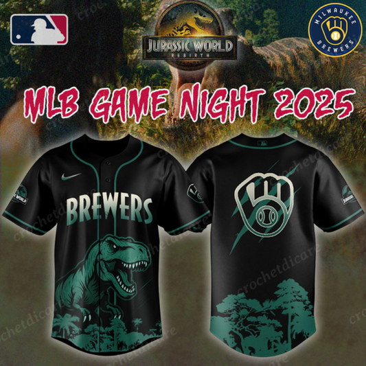 MLB Milwaukee Brewers Collab Jurassic World Baseall Jersey