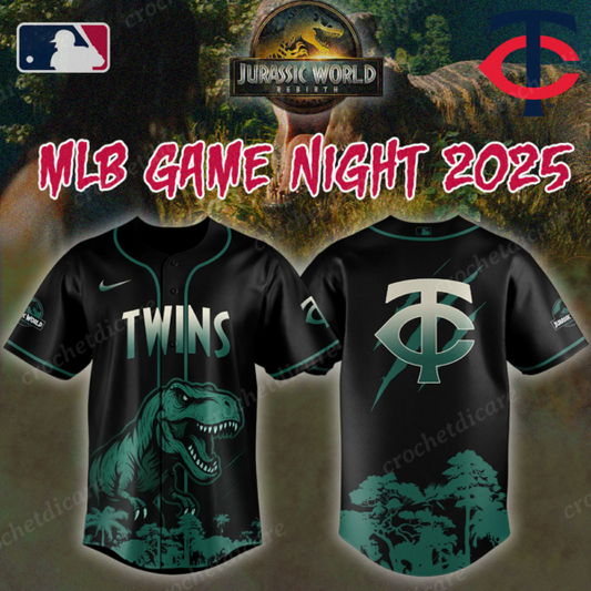 MLB Minnesota Twins Collab Jurassic World Baseall Jersey