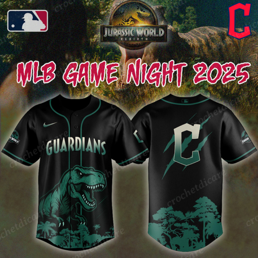 MLB Cleveland Guardians Collab Jurassic World Baseall Jersey