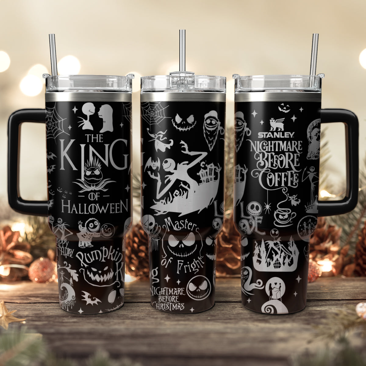 The King Of Halloween Nightmare Christmas Engraved Stanley 40oz Tumbler