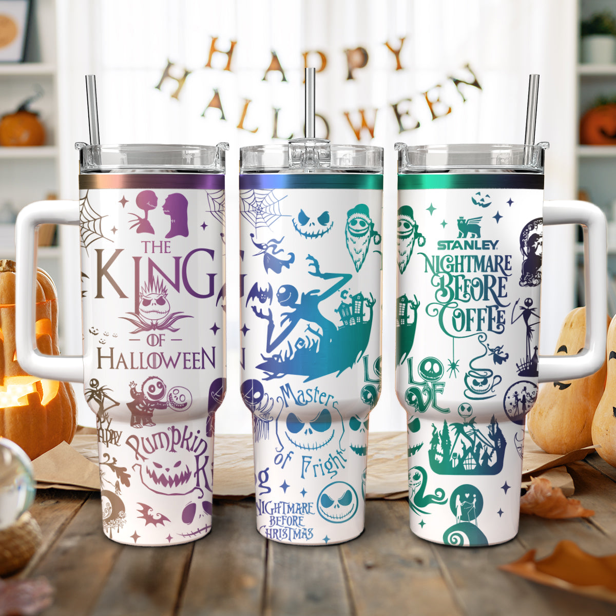 The King Of Halloween Nightmare Christmas Engraved Stanley 40oz Tumbler