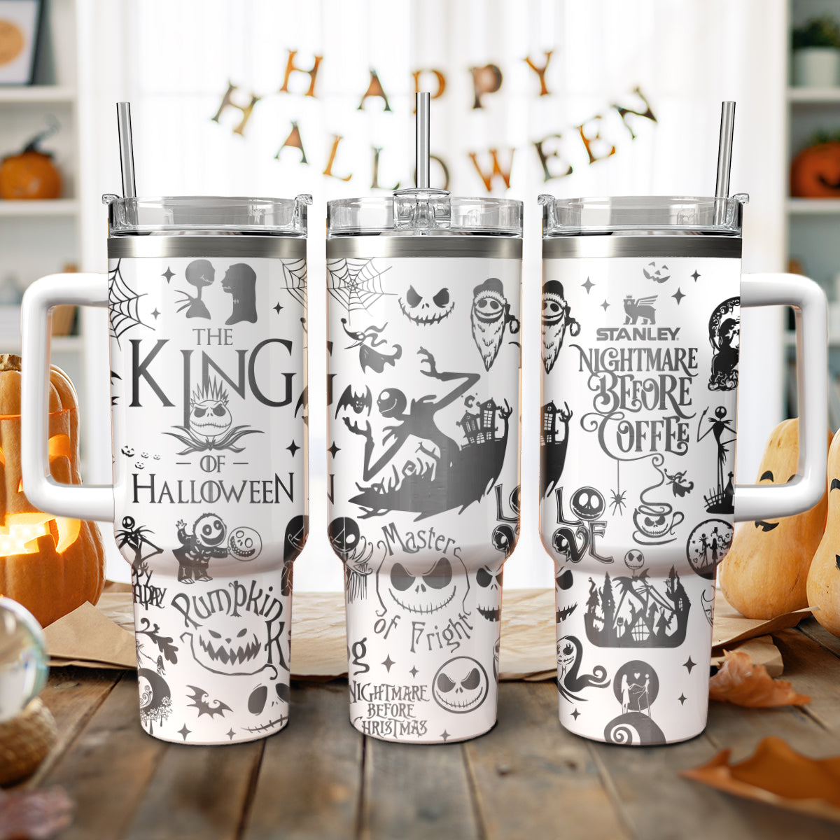 The King Of Halloween Nightmare Christmas Engraved Stanley 40oz Tumbler