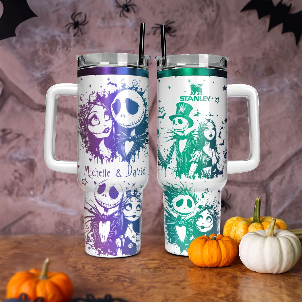 Custom Name Couple Nightmare Before Xmas 40oz Tumbler - 409HLHNTB147