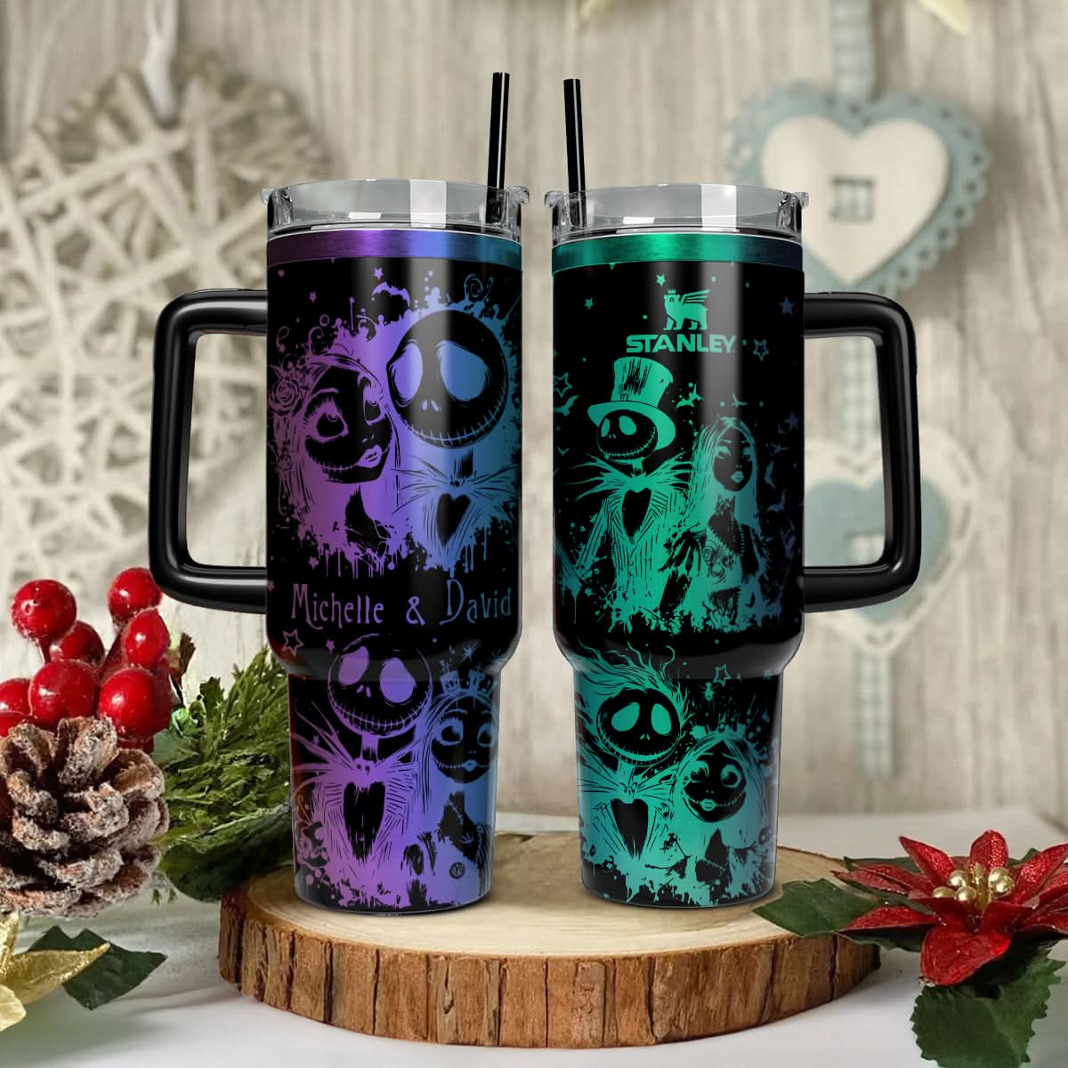 Custom Name Couple Nightmare Before Xmas 40oz Tumbler - 409HLHNTB147