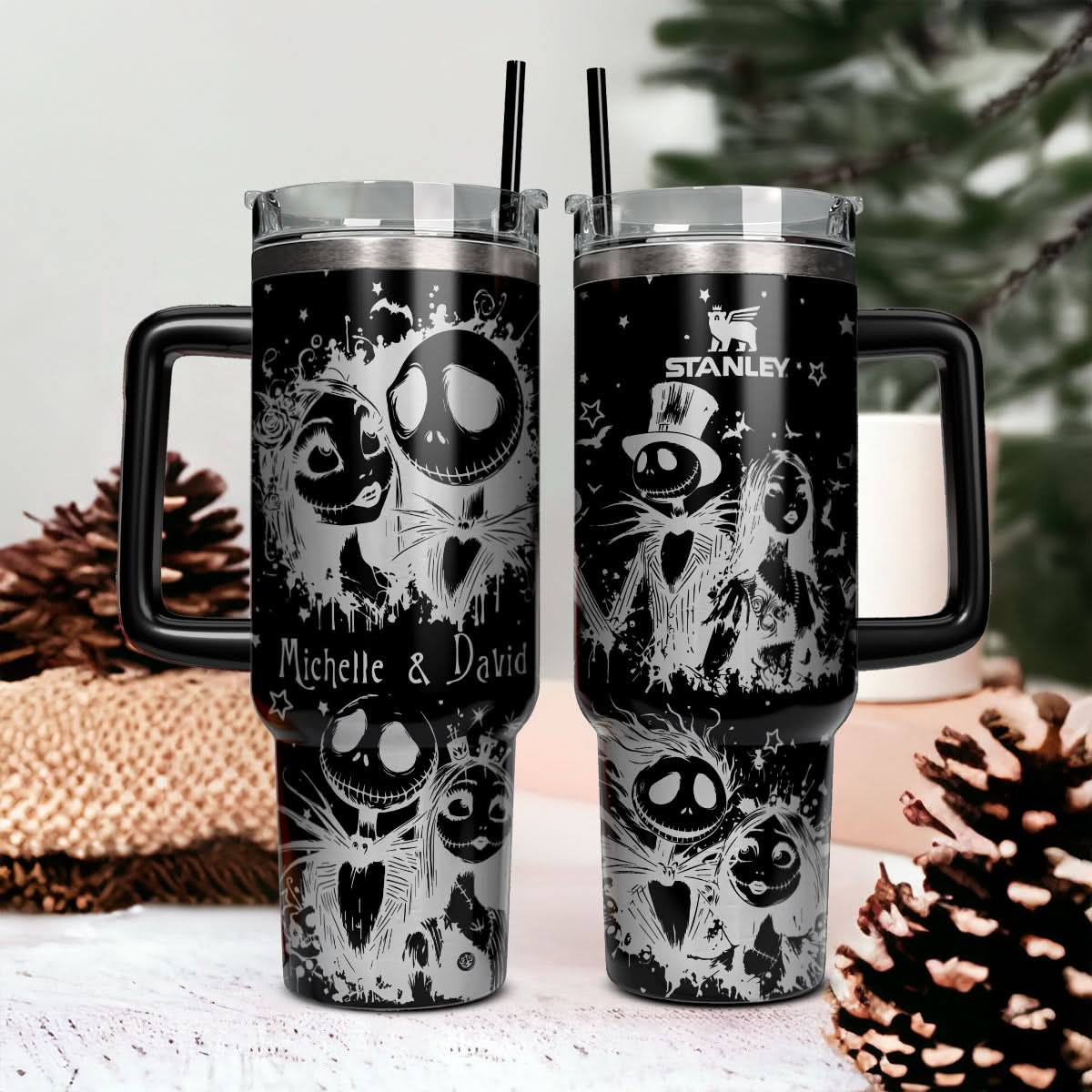 Custom Name Couple Nightmare Before Xmas 40oz Tumbler - 409HLHNTB147