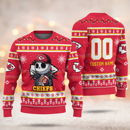 Custom Football Teams Nightmare Before Christmas Jack Skellington Ugly Sweater - 411QAHNUS003