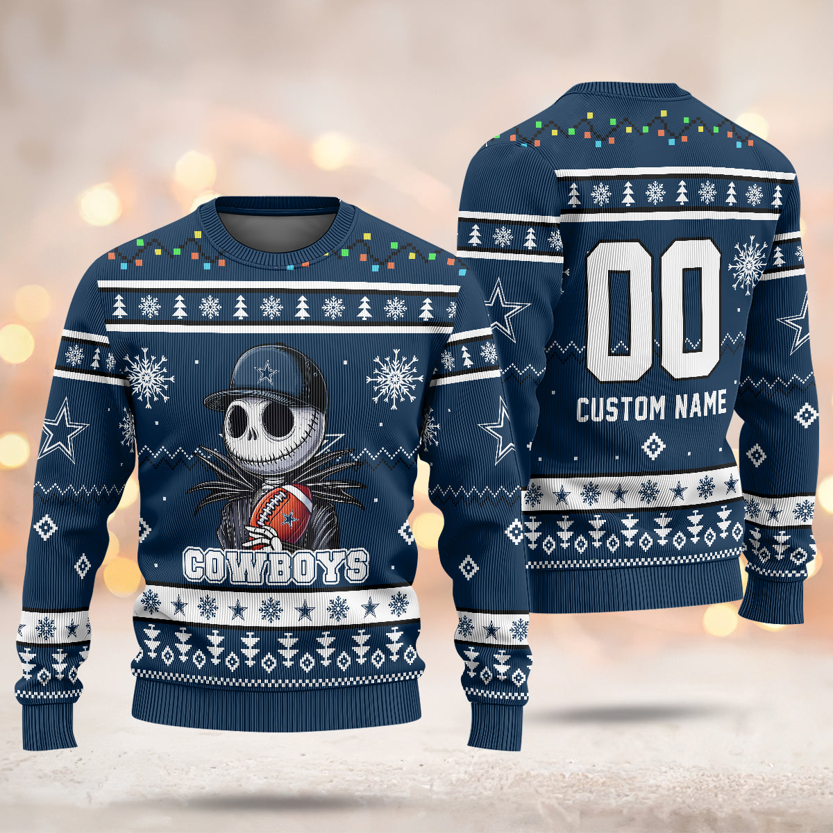 Custom Football Teams Nightmare Before Christmas Jack Skellington Ugly Sweater - 411QAHNUS003