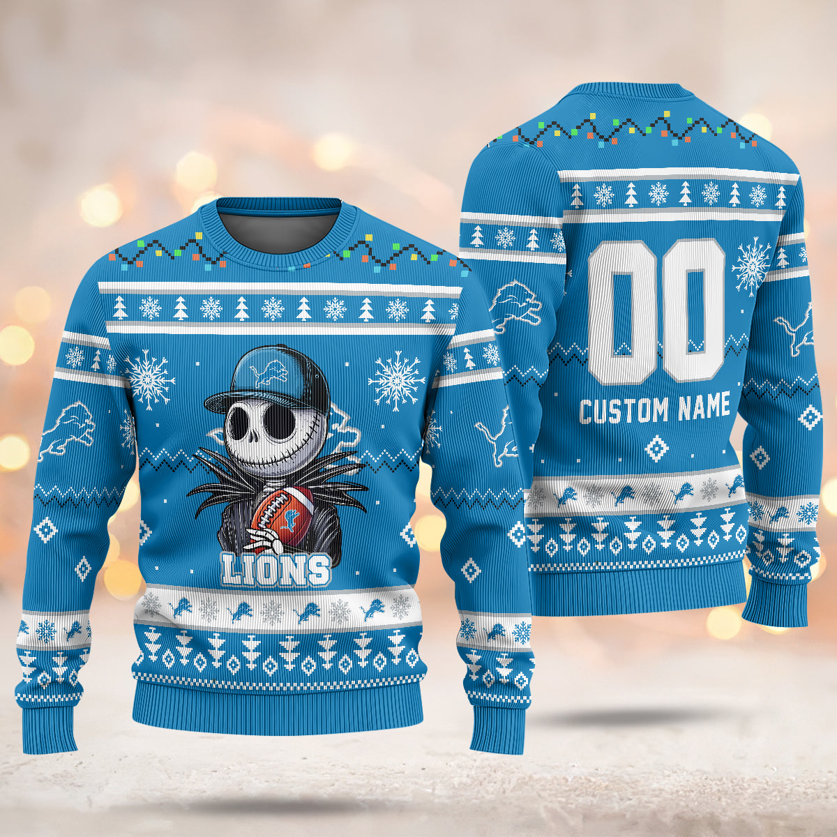 Custom Football Teams Nightmare Before Christmas Jack Skellington Ugly Sweater - 411QAHNUS003