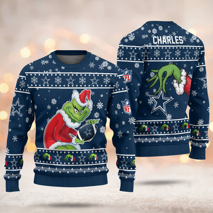 Custom Football Teams Grinch Ugly Sweater - 411QAHNUS002