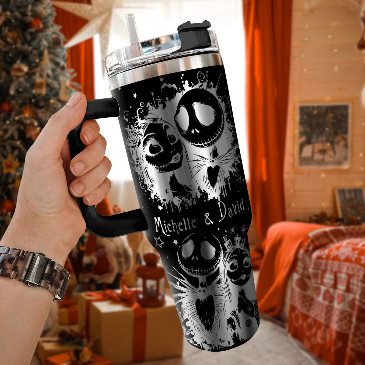 Custom Name Couple Nightmare Before Xmas 40oz Tumbler - 409HLHNTB147