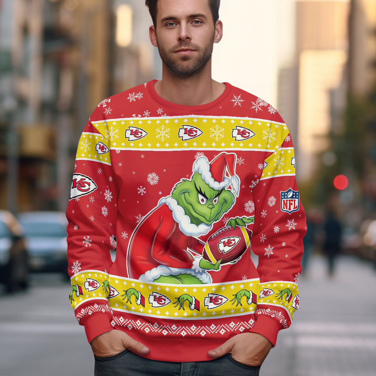 Custom Football Teams Grinch Ugly Sweater - 411QAHNUS002