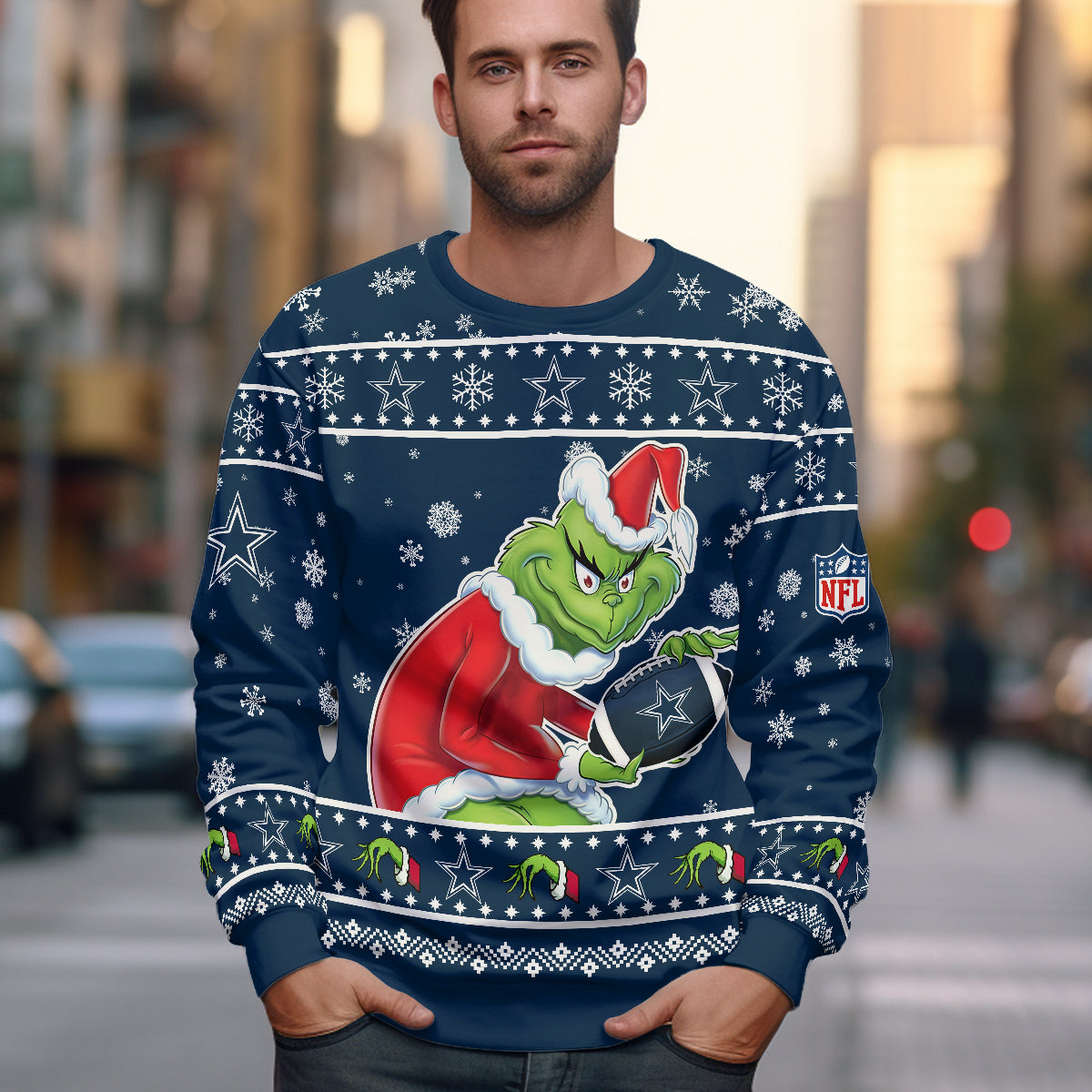 Custom Football Teams Grinch Ugly Sweater - 411QAHNUS002