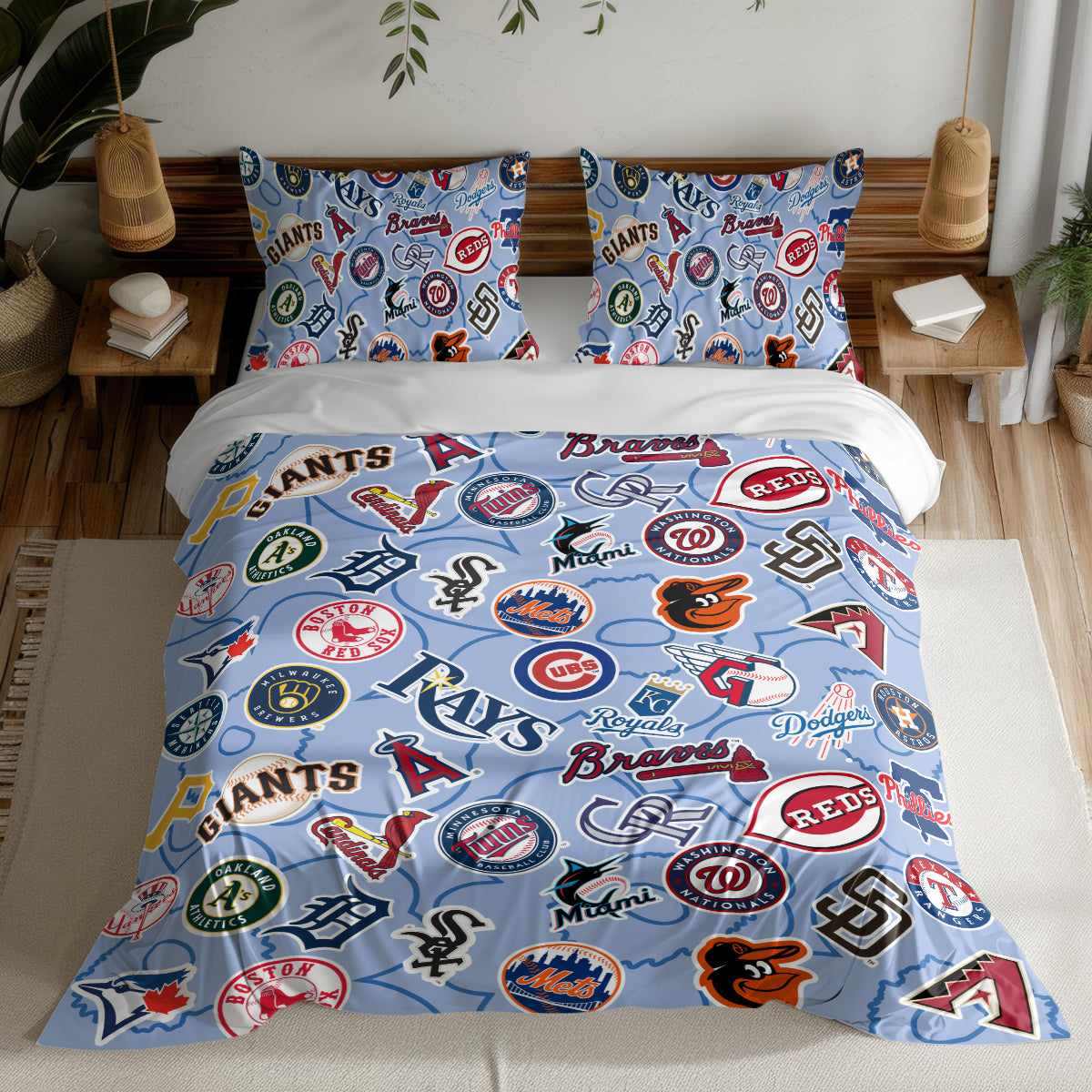 30 Major League Baseball Team Logos and Names Bedding Set Limited