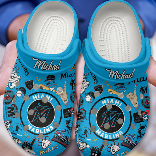 Custom Name Miami Marlins MLB Sport Clogs Shoes  - 503HLHNCR189