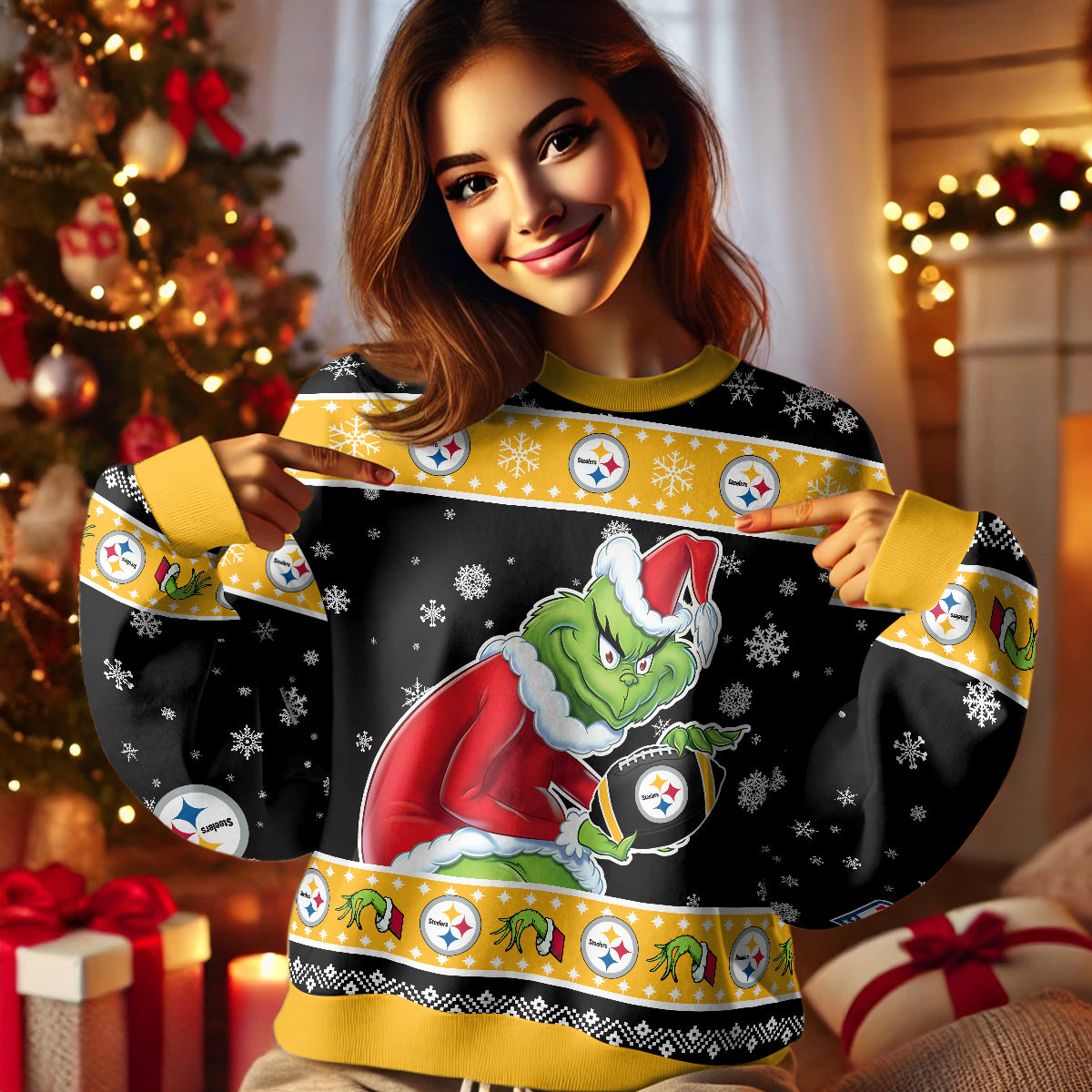 Custom Football Teams Grinch Ugly Sweater - 411QAHNUS002