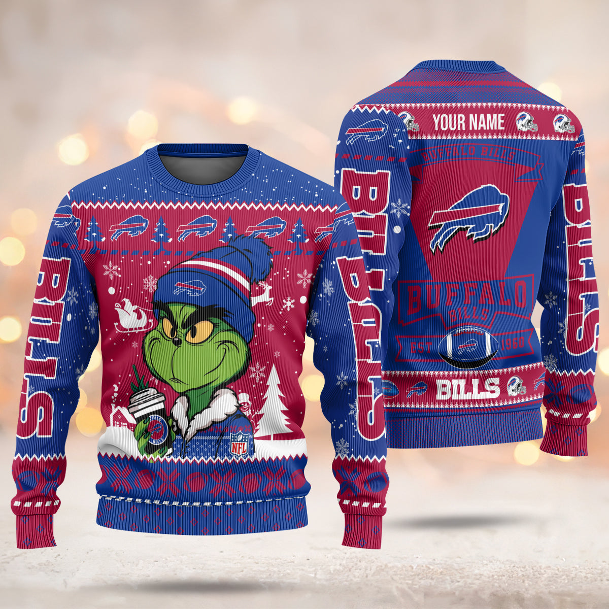 Custom Grinch Football Teams Ugly Sweater -410QA-US001