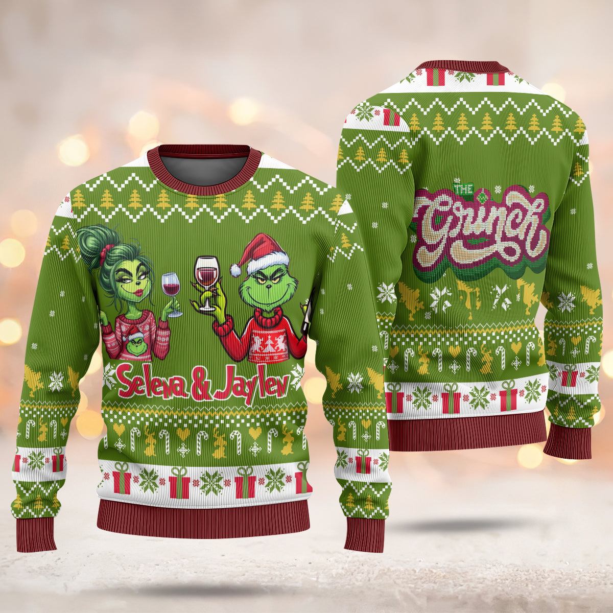 Custom Couple Grinch Ugly Sweater - 411QA-US001