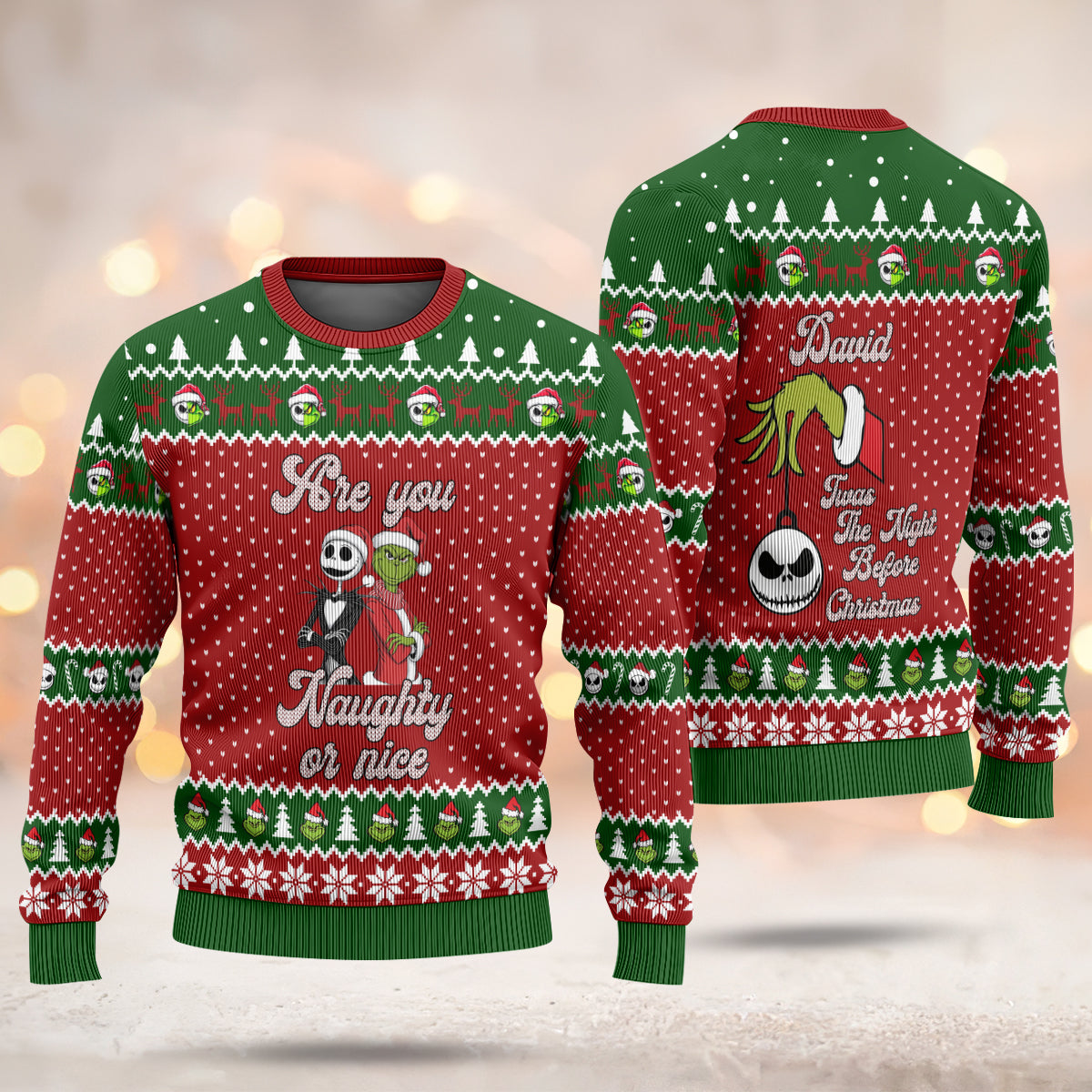 Custom Couple Grinch and Nightmare Ugly Sweater - 411QA-US016