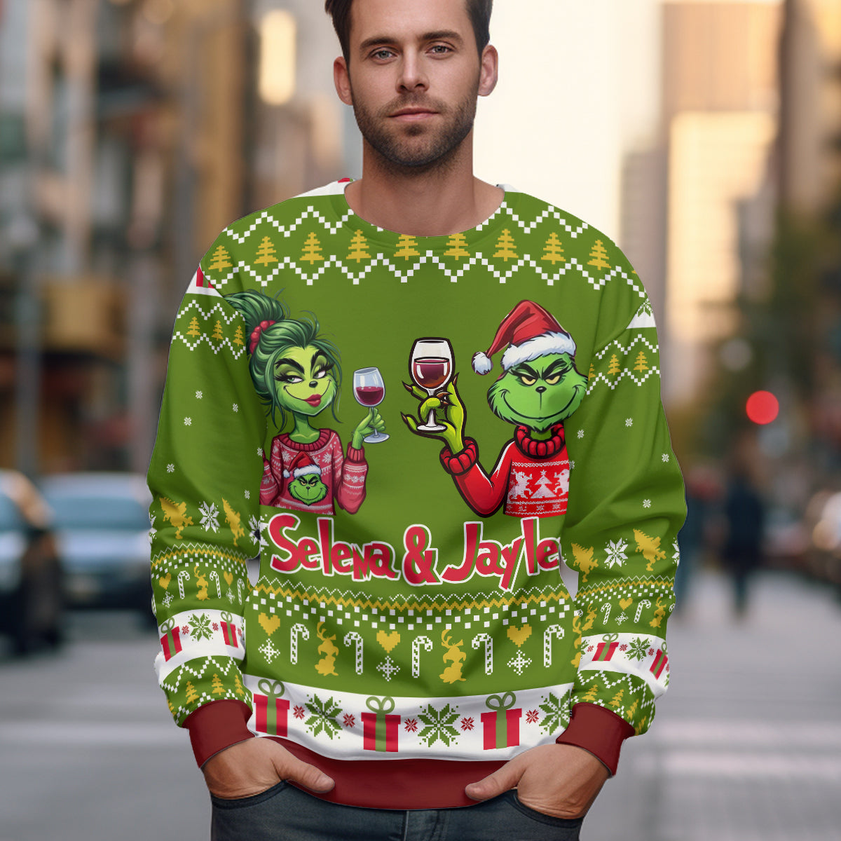 Custom Couple Grinch Ugly Sweater - 411QA-US001