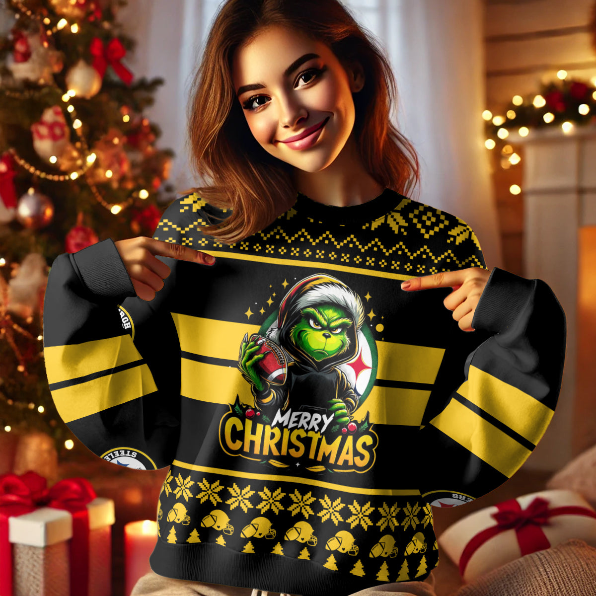 Custom Football Grinch Ugly Sweater -411TT-US017